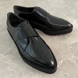 Vince Arden Black Polished Leather Strap Pointy Toe Platform Shoes